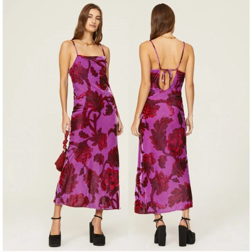 Rhode Jemima Purple Floral Velvet Maxi Dress